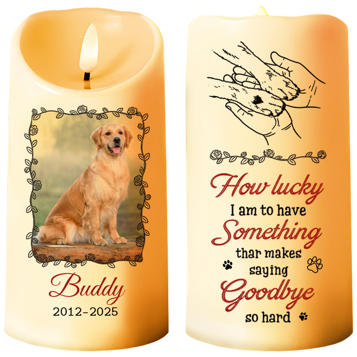 How Lucky I Am, Dog And Paws Memorial Candle