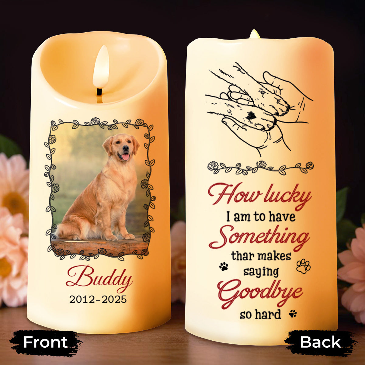How Lucky I Am, Dog And Paws Memorial Candle