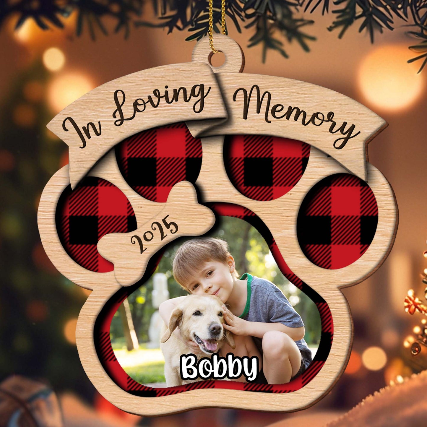 In Loving Memory, Paw Prints And Plaid Pattern