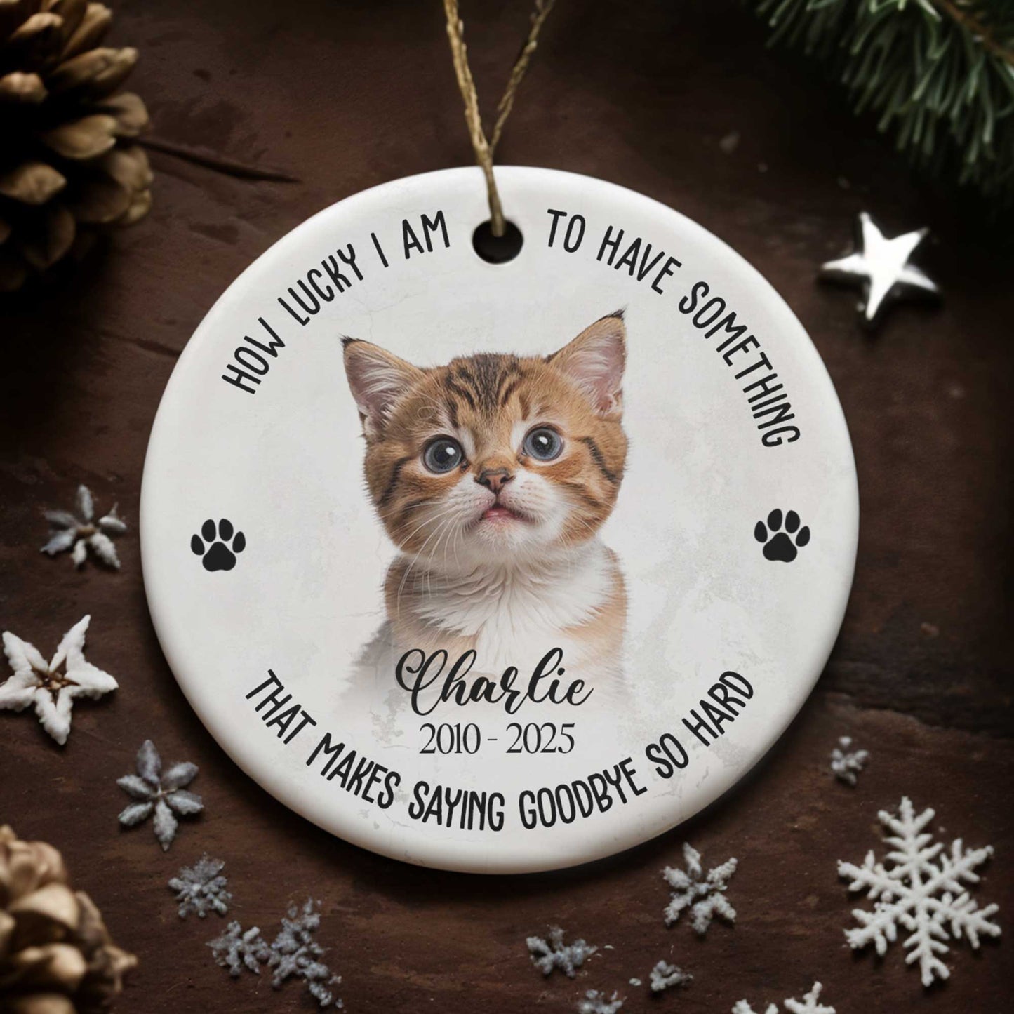 How Lucky I Am To Have Something, Cat And Paws Design - Personalized Custom Ceramic Ornament With Round Shape - PME088_RCE