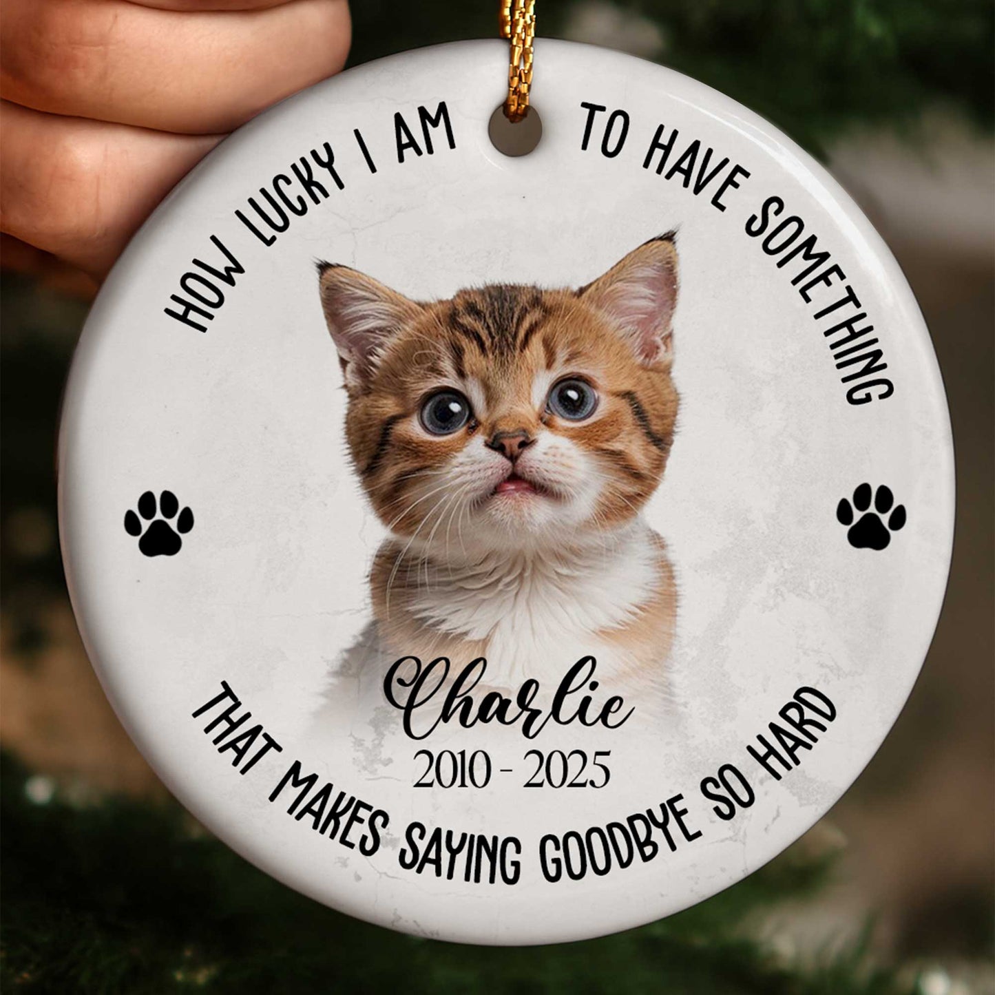How Lucky I Am To Have Something, Cat And Paws Design - Personalized Custom Ceramic Ornament With Round Shape - PME088_RCE