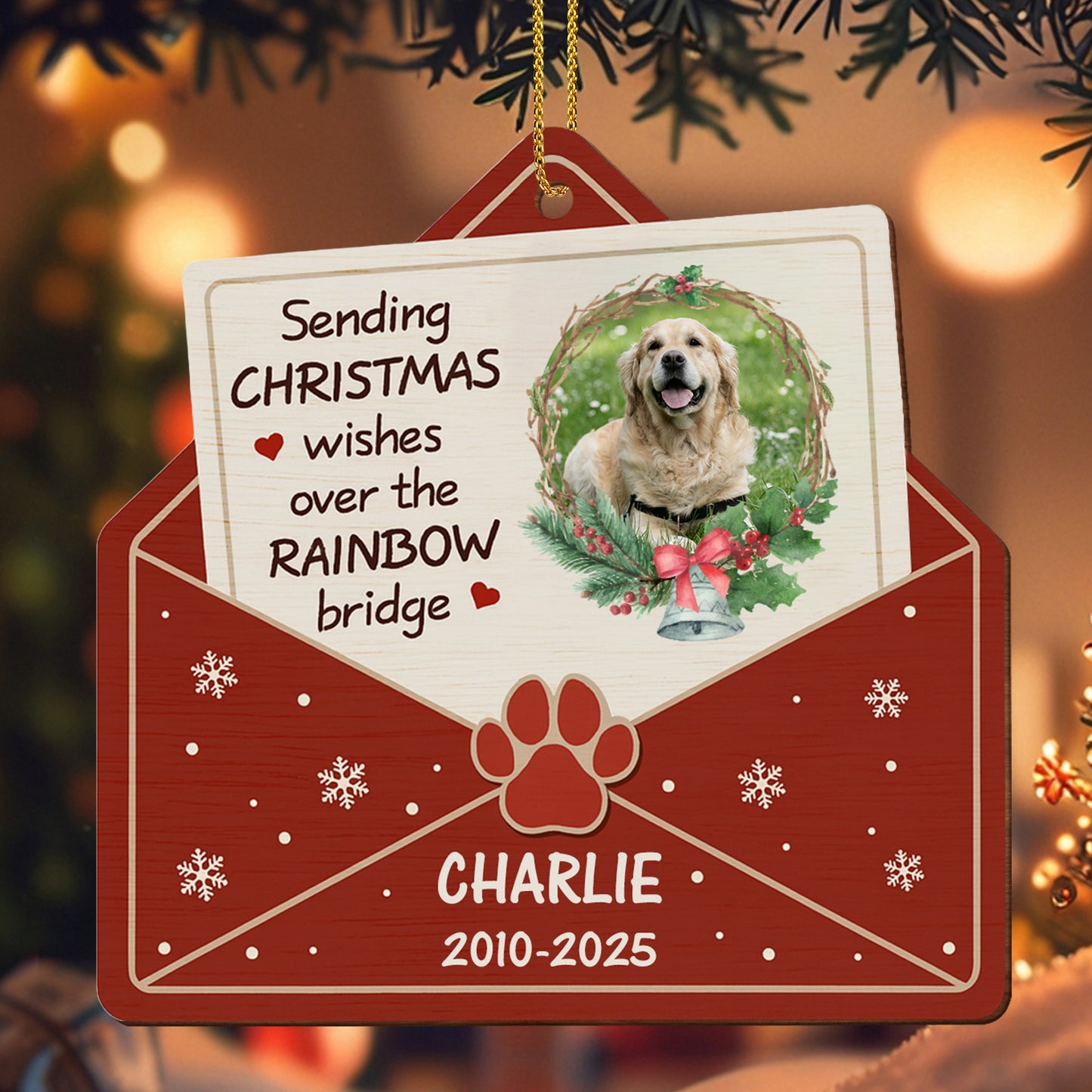 Sending Christmas Wishes Over The Rainbow Bridge, Dog And Paw Print