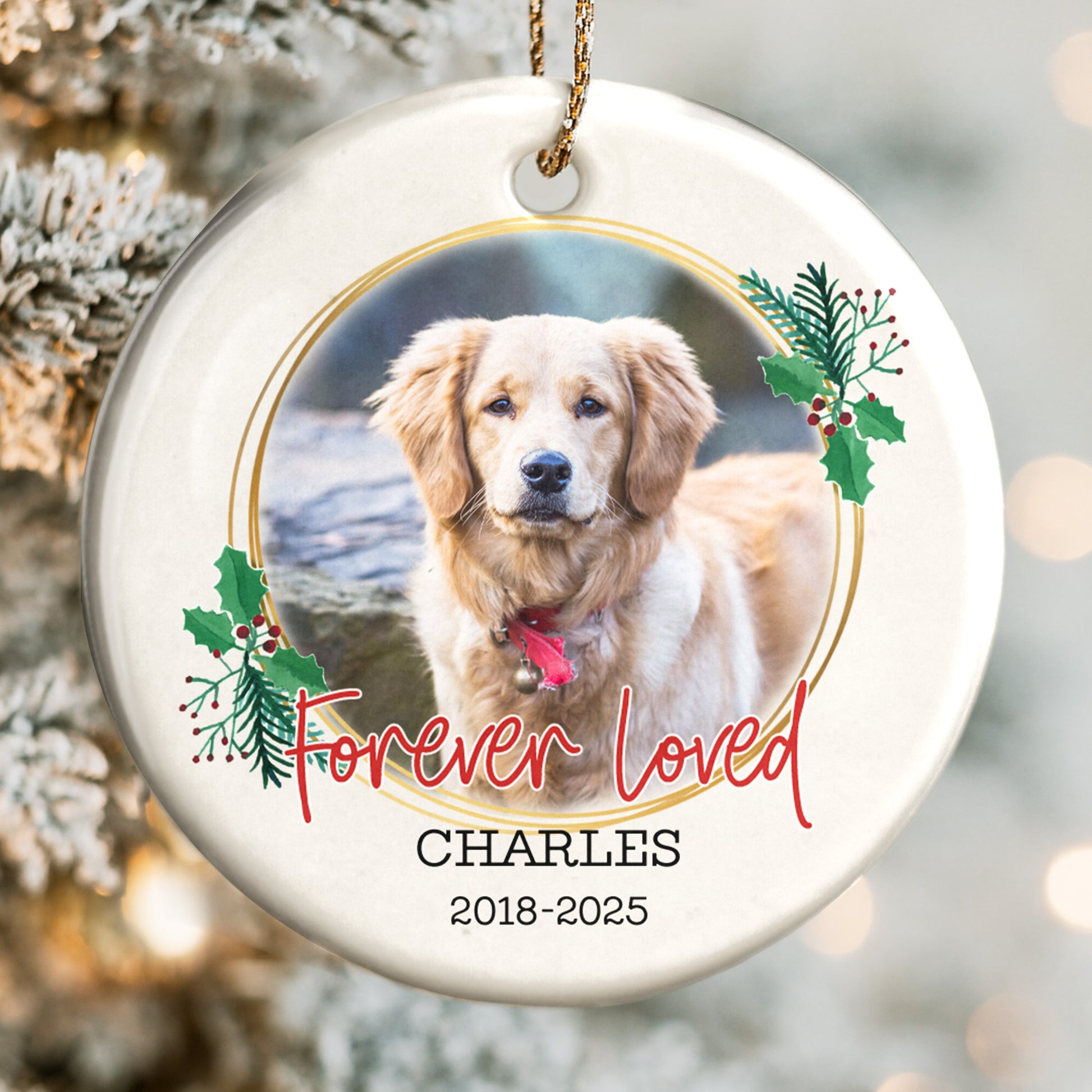 Forever Loved, Dog And Holly Berries Ornament