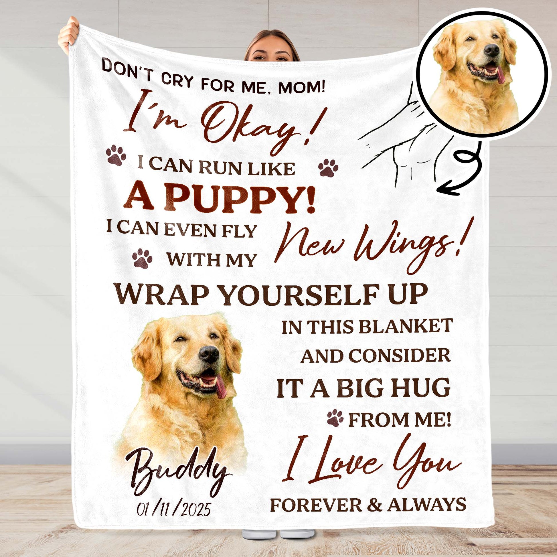 Don't Cry For Me Mom, I'm Okay, Dog And Wings Design