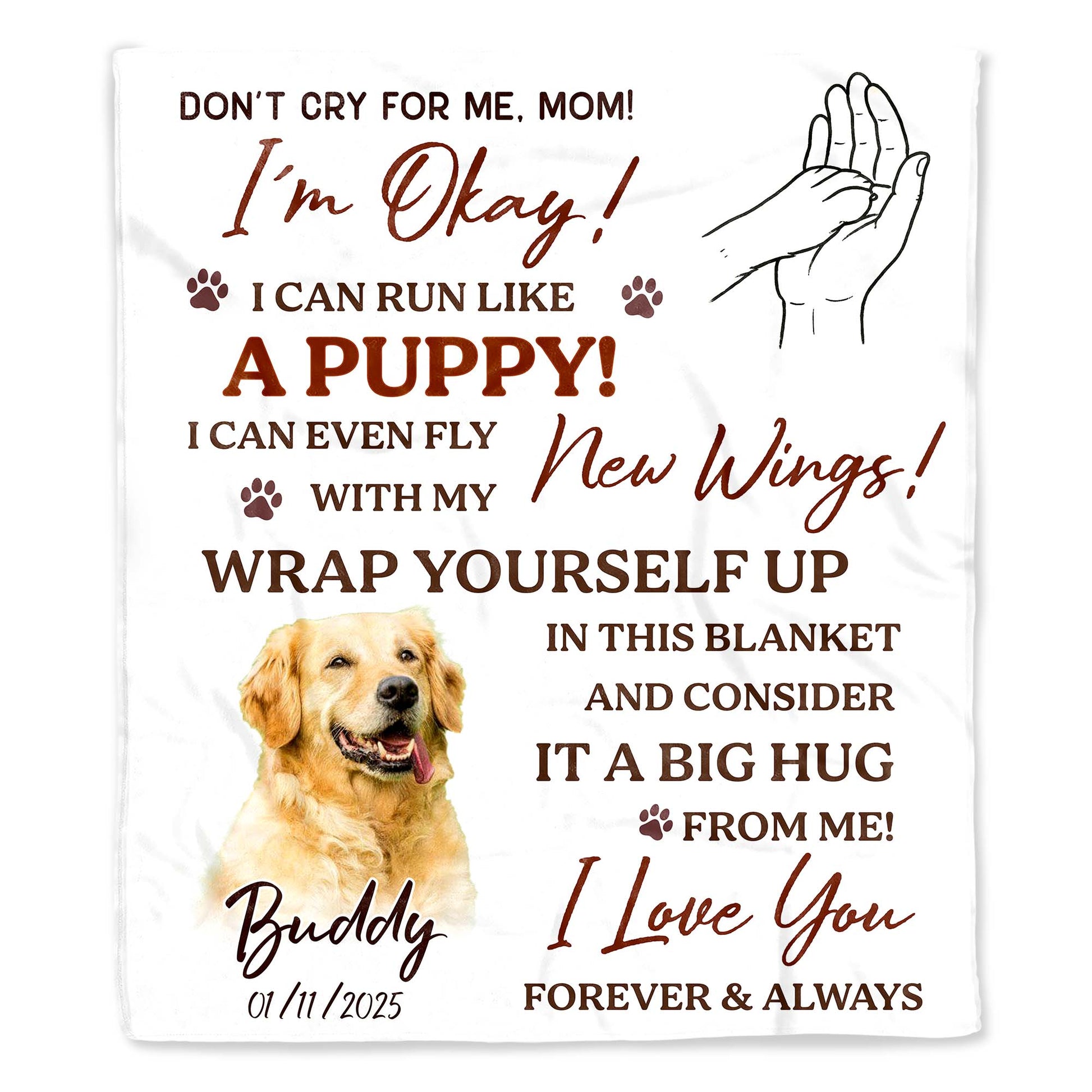 Don't Cry For Me Mom, I'm Okay, Dog And Wings Design