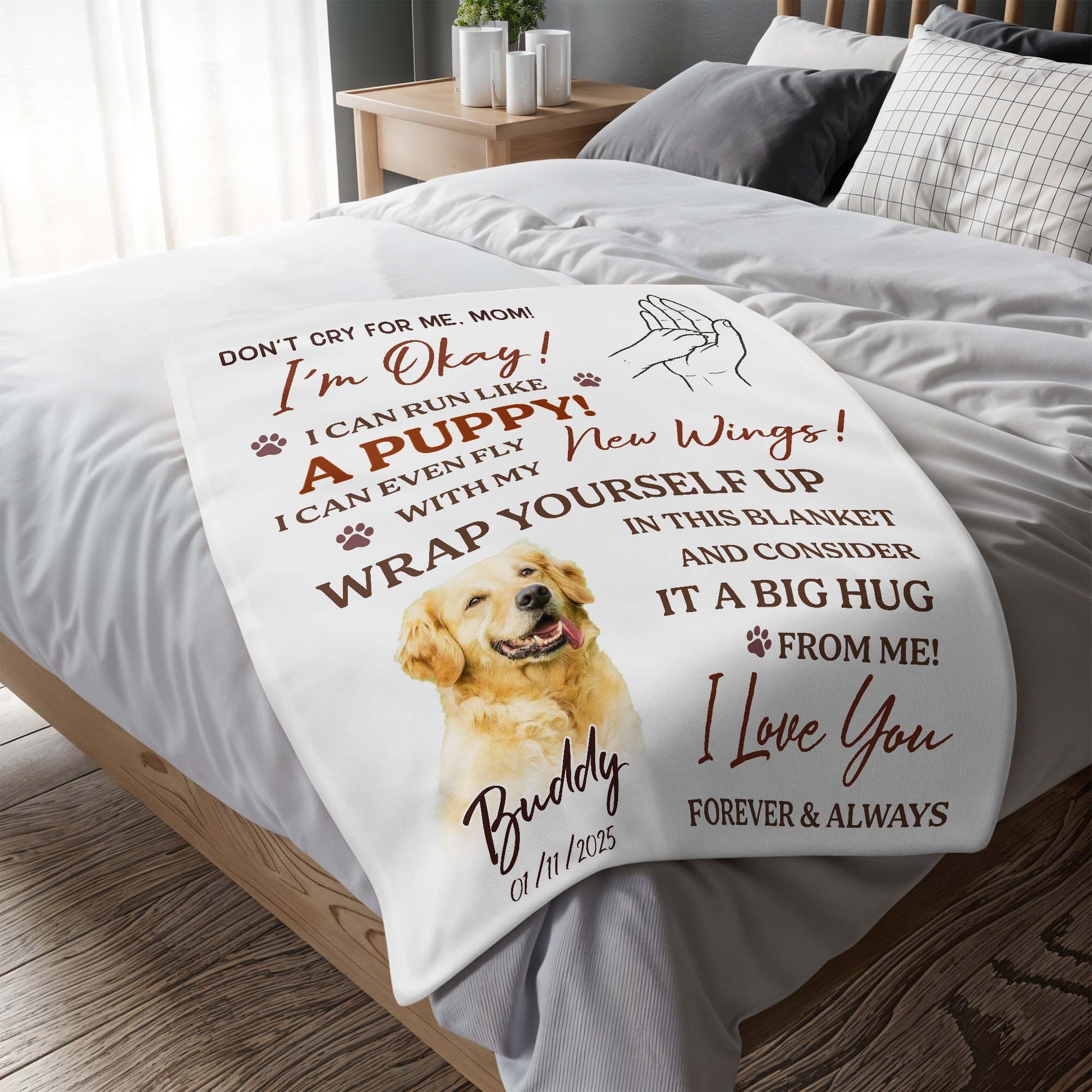 Don't Cry For Me Mom, I'm Okay, Dog And Wings Design