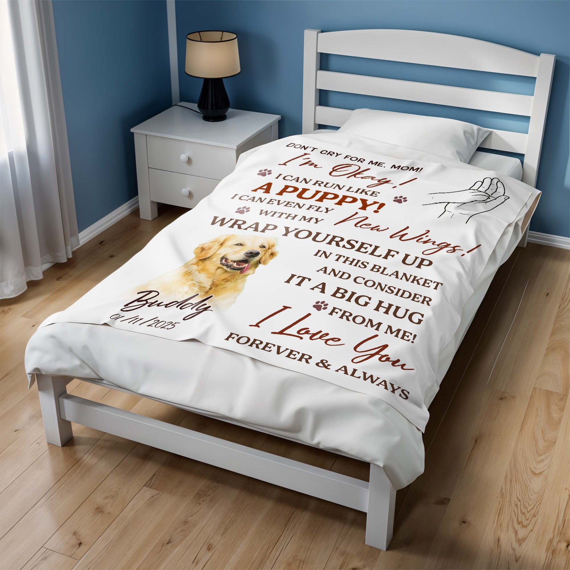 Don't Cry For Me Mom, I'm Okay, Dog And Wings Design