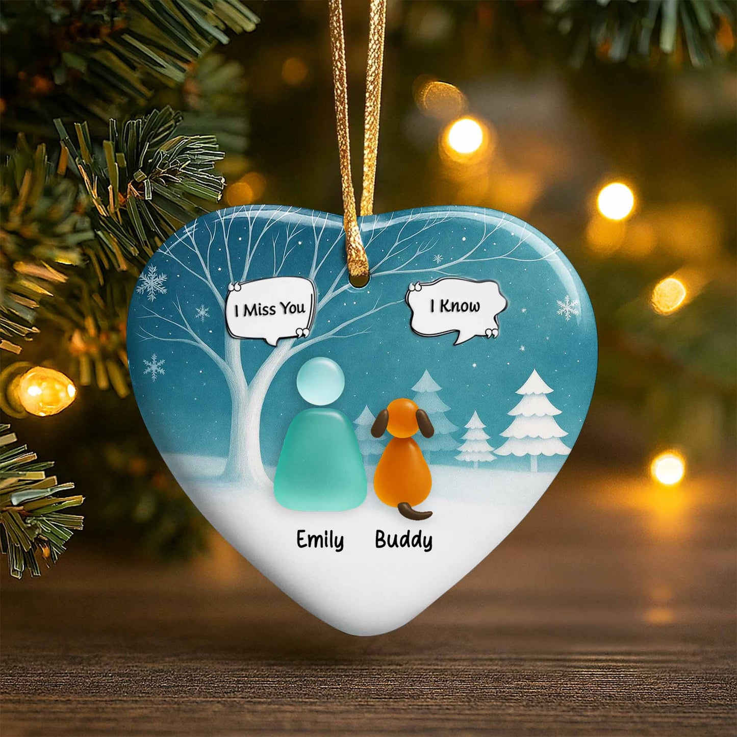 I Miss You I Know With Snowy Trees And Dog