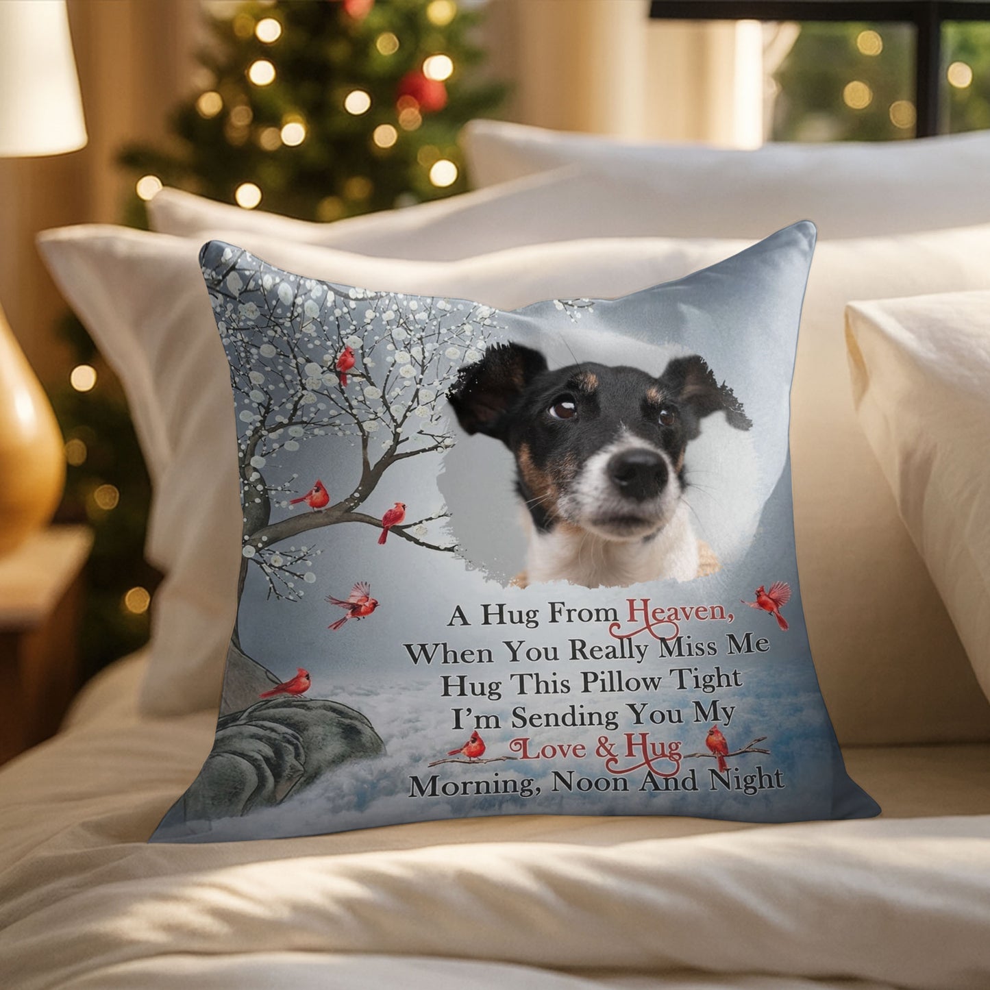 A Hug From Heaven, Pillow With Dog And Birds