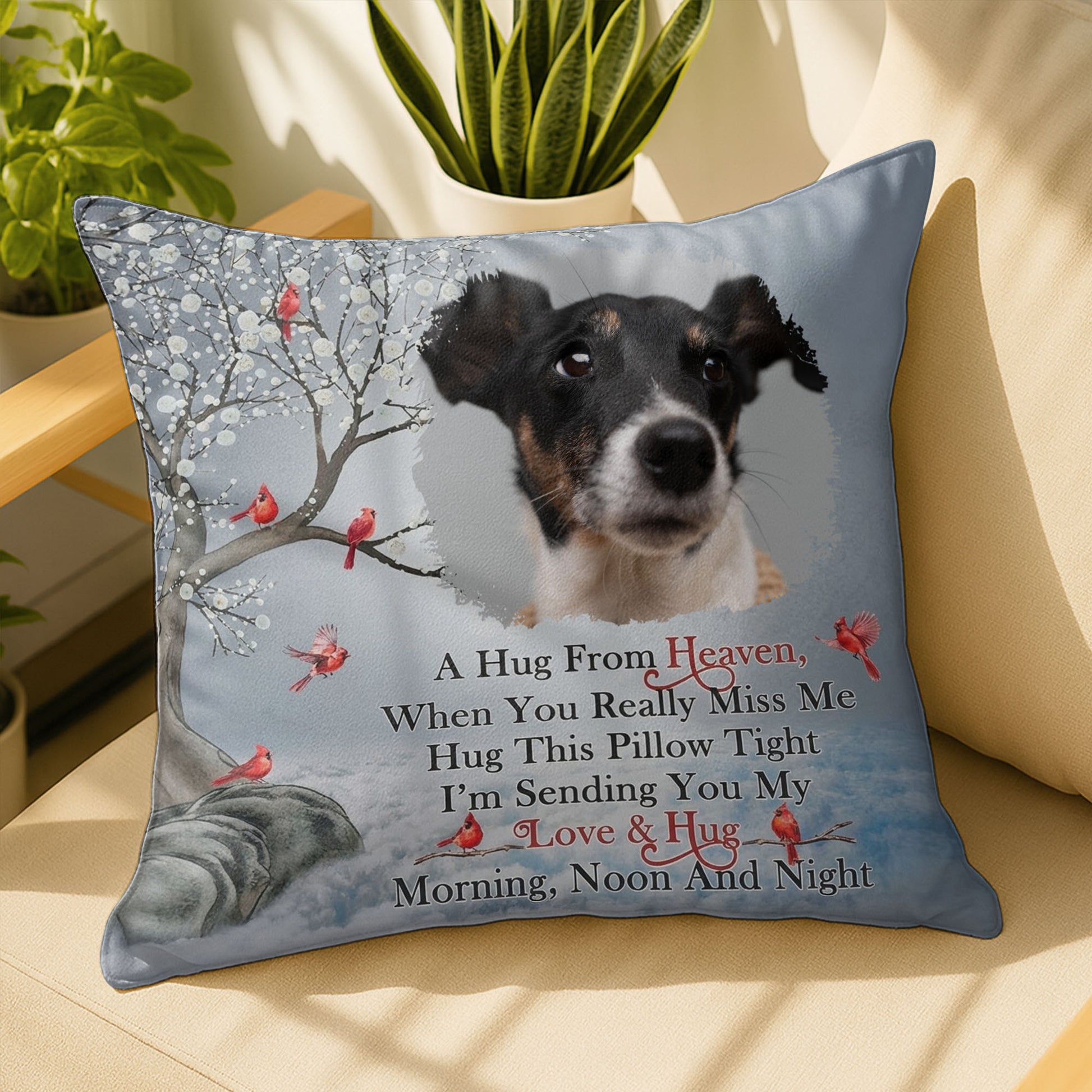 A Hug From Heaven, Pillow With Dog And Birds