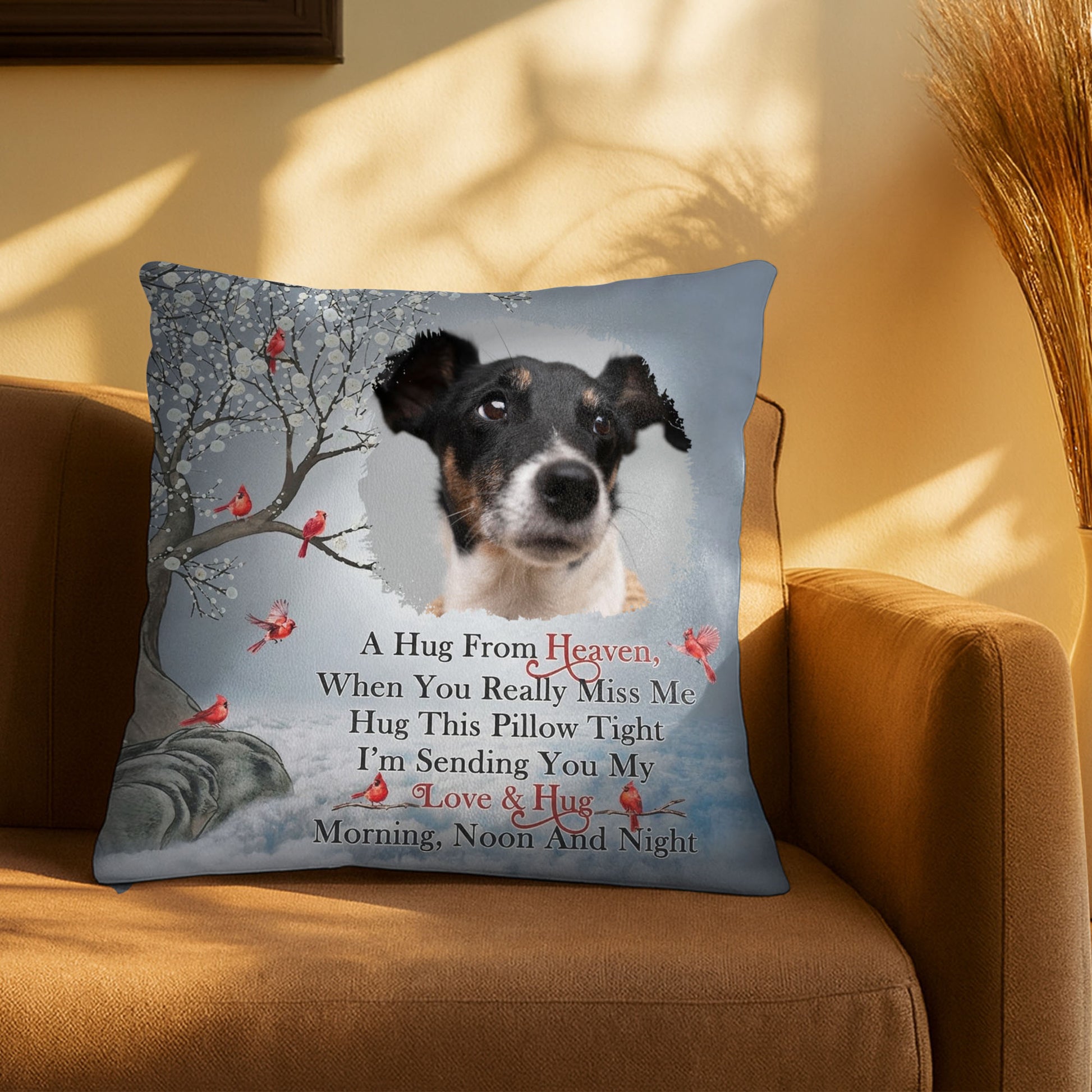 A Hug From Heaven, Pillow With Dog And Birds