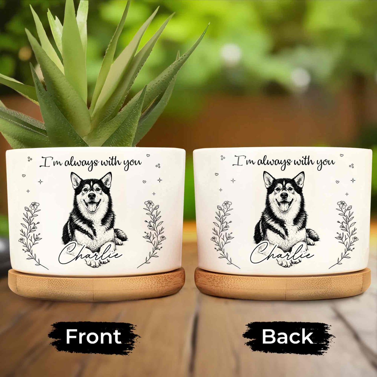 I'm Always With You Husky Dog And Flowers - Personalized Ceramic Plant Pot - PME170_CEP