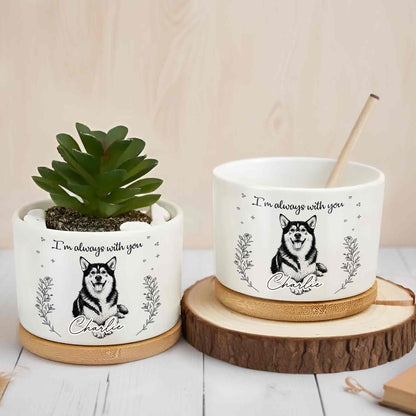 I'm Always With You Husky Dog And Flowers - Personalized Ceramic Plant Pot - PME170_CEP
