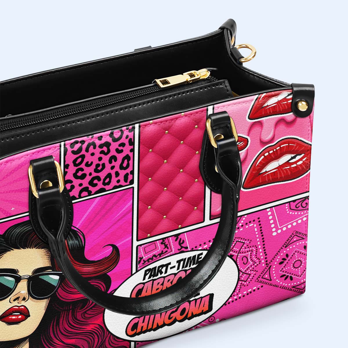 Cabrona Part-Time, Chingona Full-Time - Bolso de Cuero Personalizado a Medida - QCUS008_HB