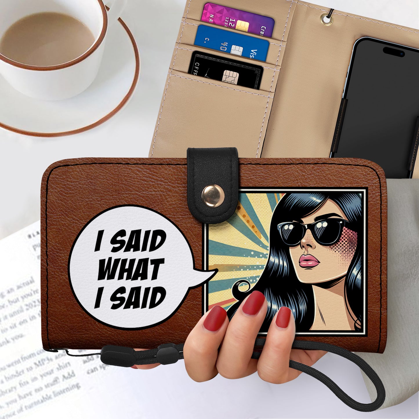 Special Custom Art and Text - Bespoke Phone Leather Wallet - QCUSTOM10PW