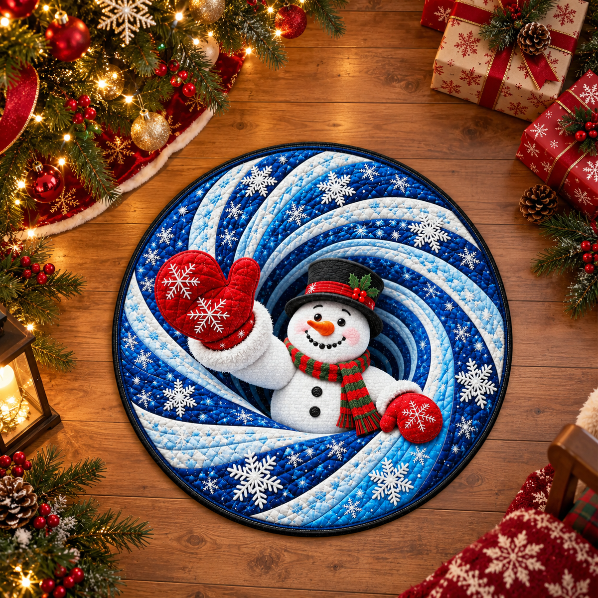 Santa Claus Coming Out Of Festive Chimney With Snowflakes And Stars - Personalized Custom Shaped Doormat - XMAS379_CUDOR