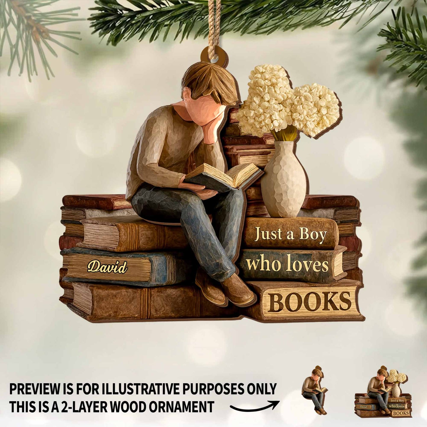 Just A Boy Who Loves Books Ornament