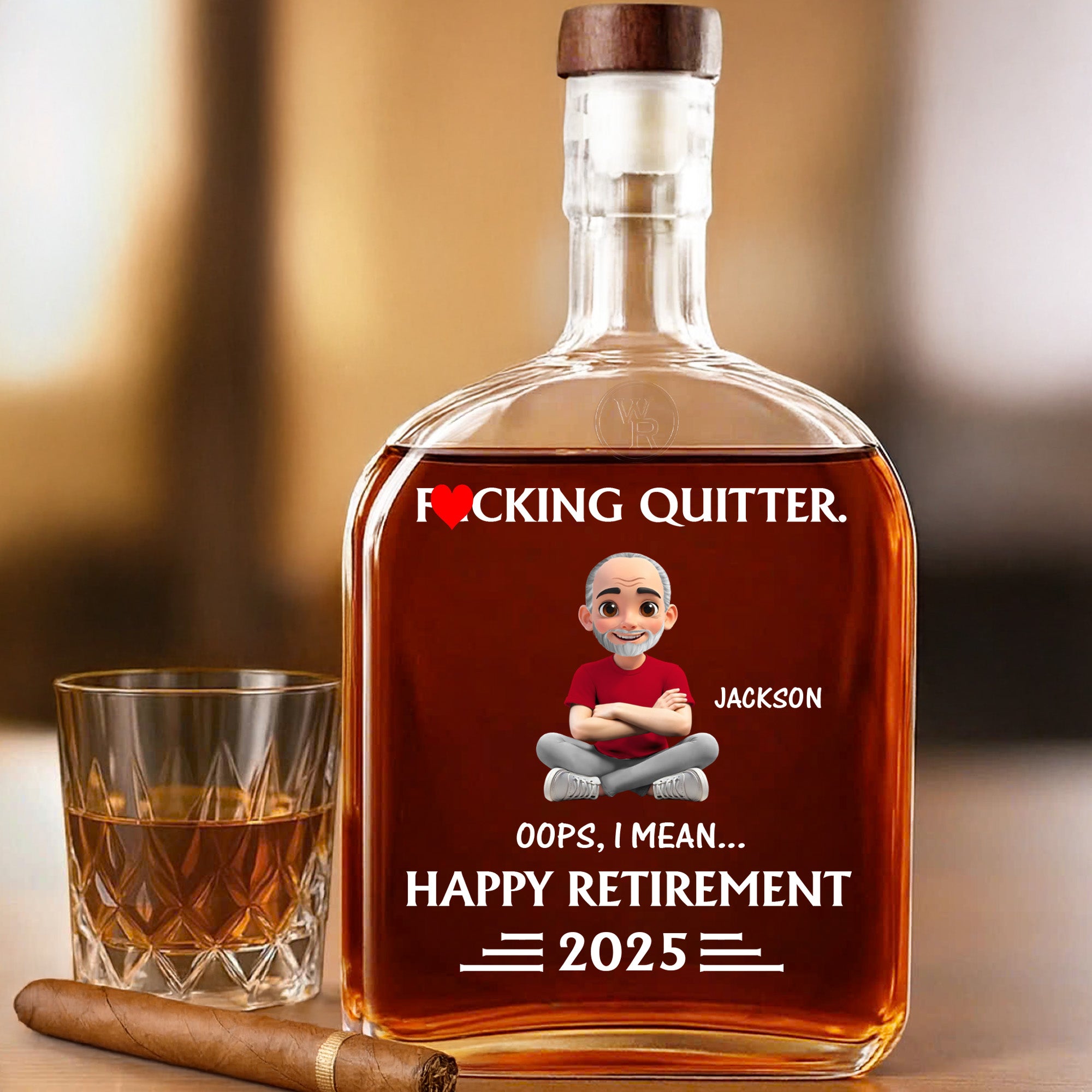 Happy Retirement, Cartoon Character On A Whiskey Bottle, Gift For ...