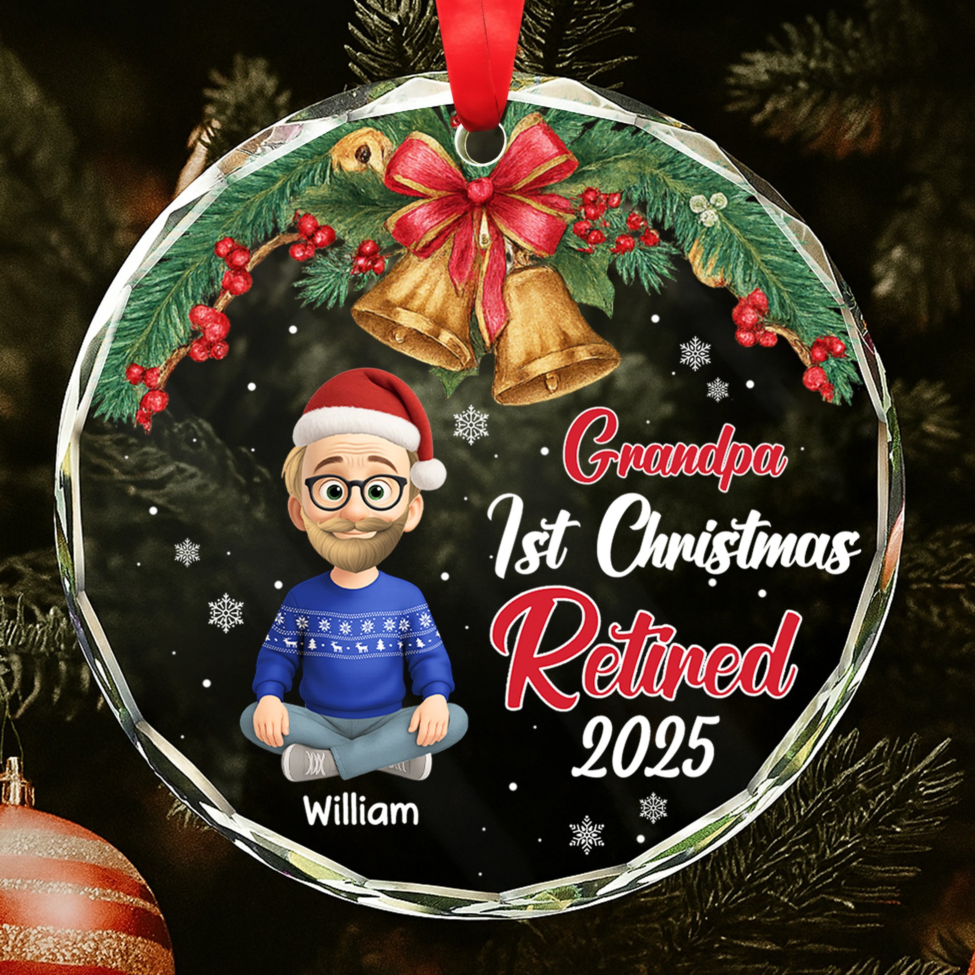 Grandpa's 1st Christmas Retired, Christmas Bells and Holly Berries