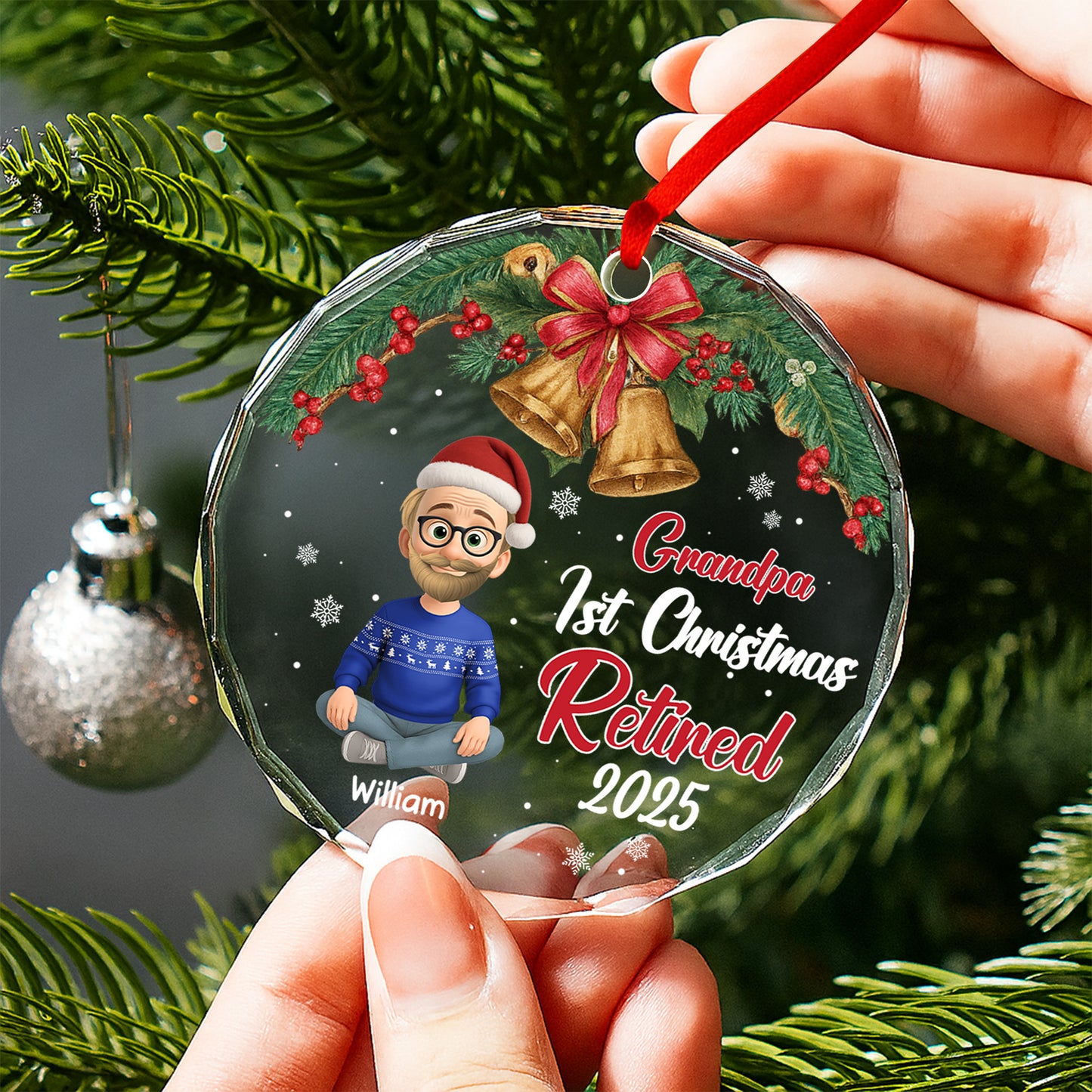 Grandpa's 1st Christmas Retired, Christmas Bells and Holly Berries