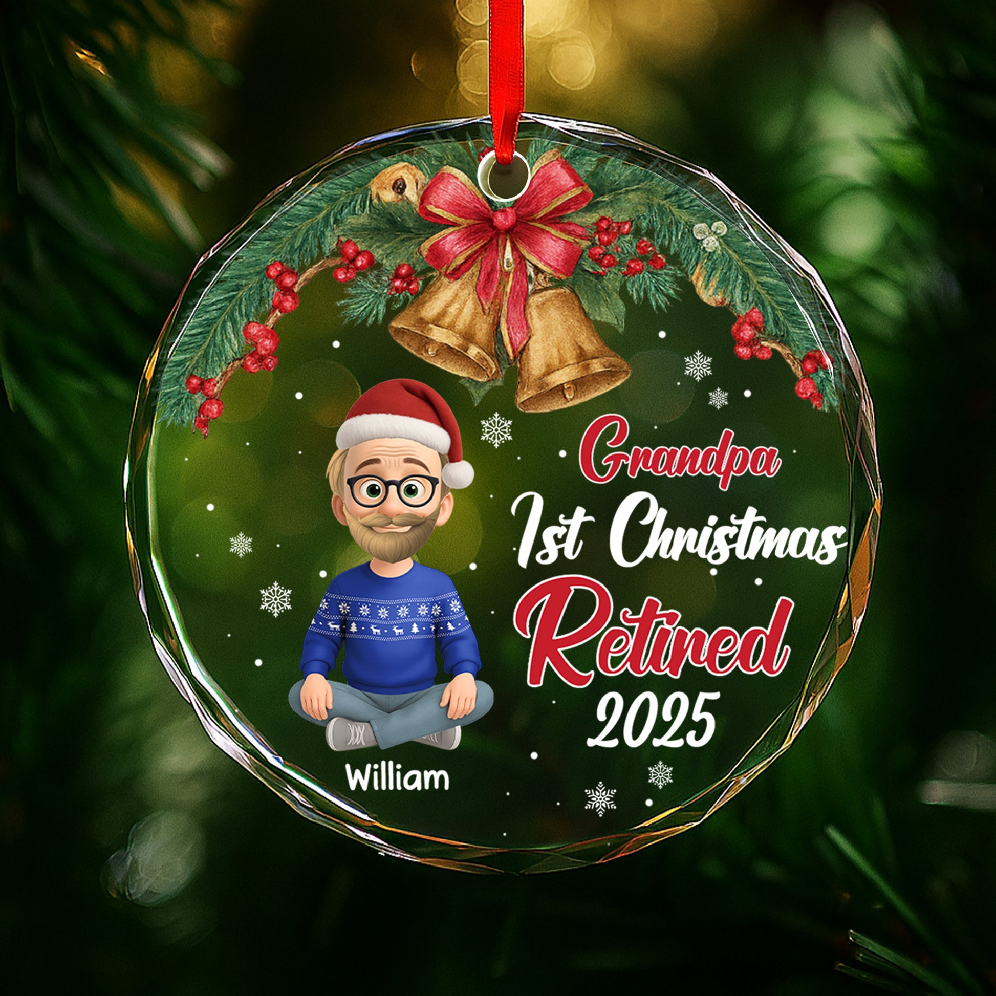 Grandpa's 1st Christmas Retired, Christmas Bells and Holly Berries