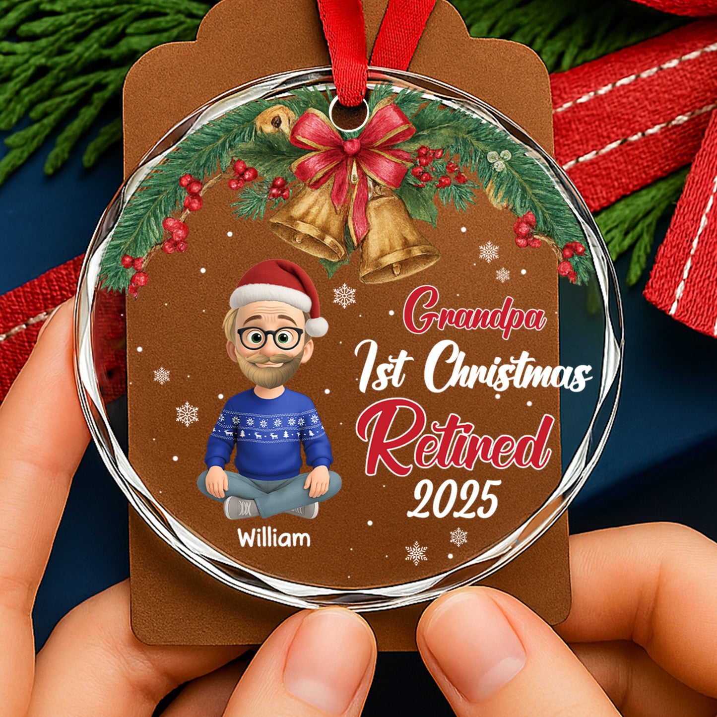 Grandpa's 1st Christmas Retired, Christmas Bells and Holly Berries