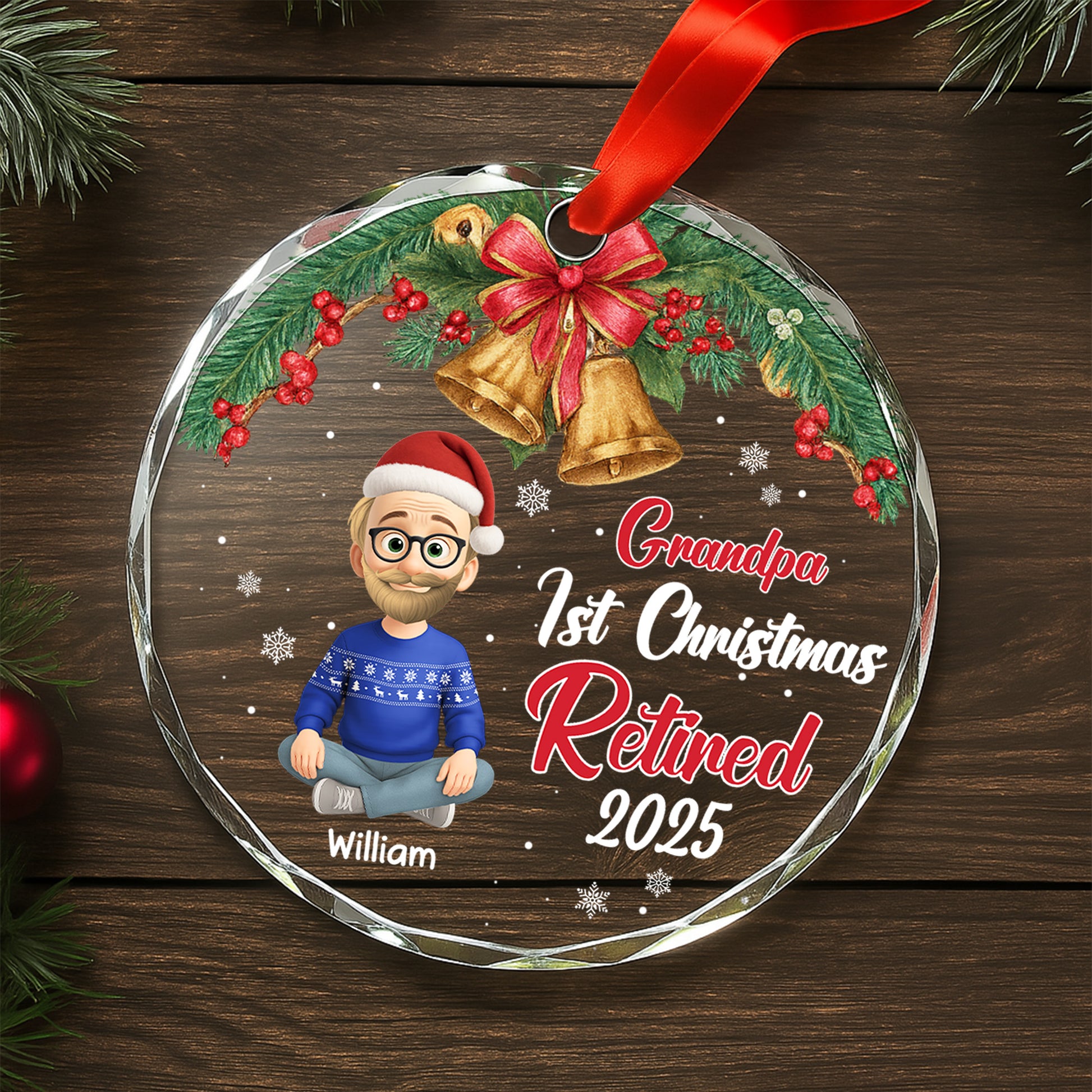 Grandpa's 1st Christmas Retired, Christmas Bells and Holly Berries