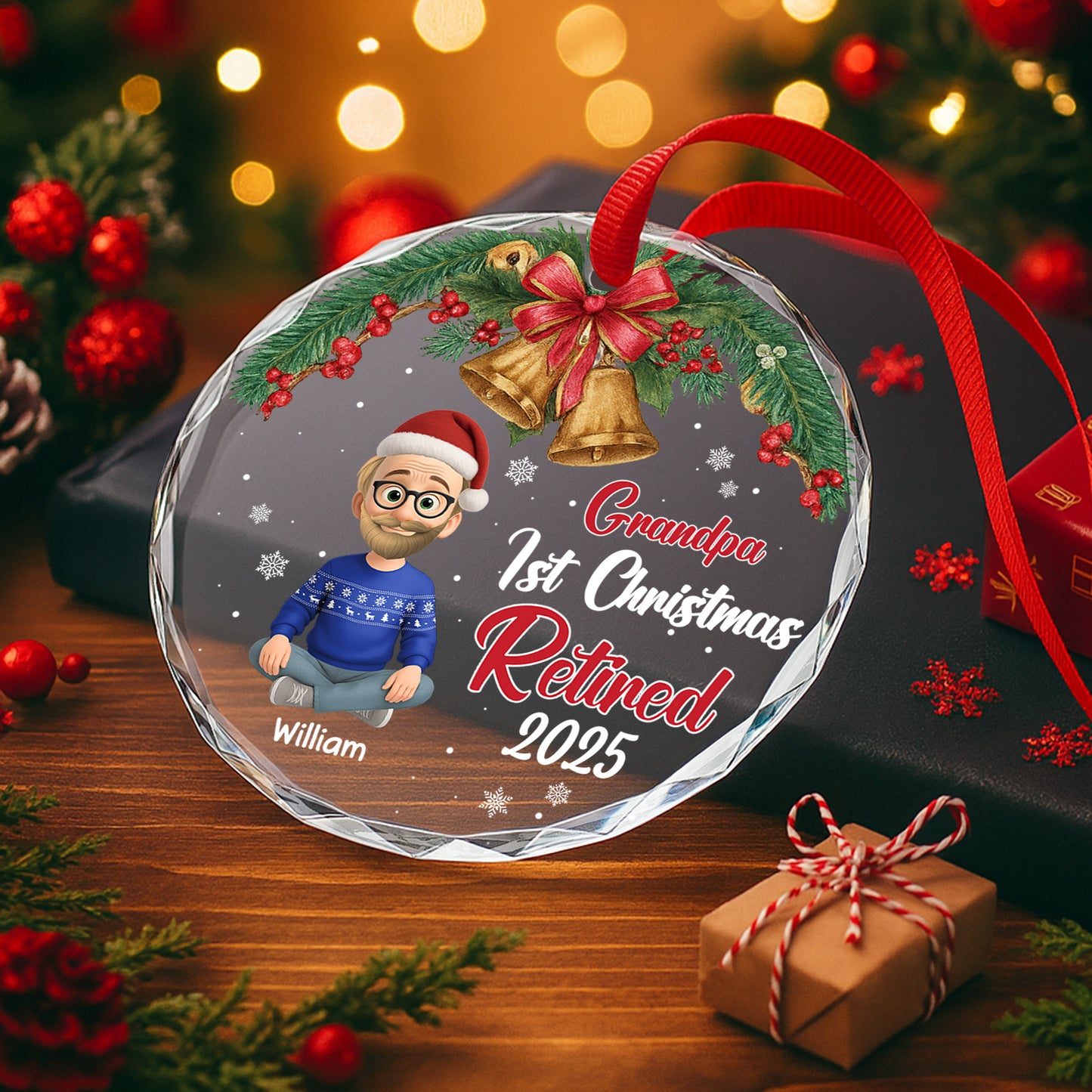 Grandpa's 1st Christmas Retired, Christmas Bells and Holly Berries