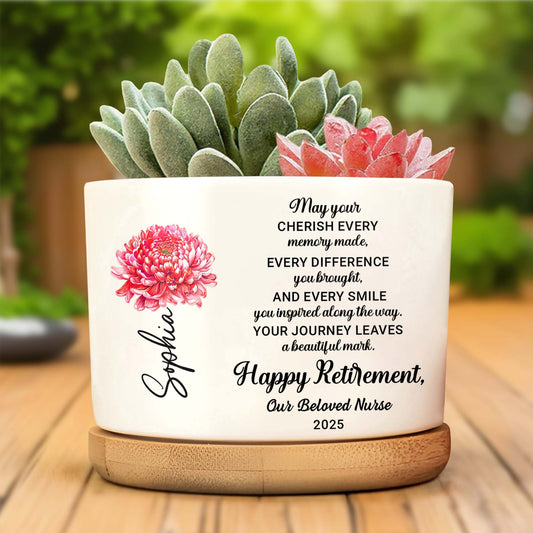 Happy Retirement, Flower - Personalized Ceramic Plant Pot - RETIRE011_CEP