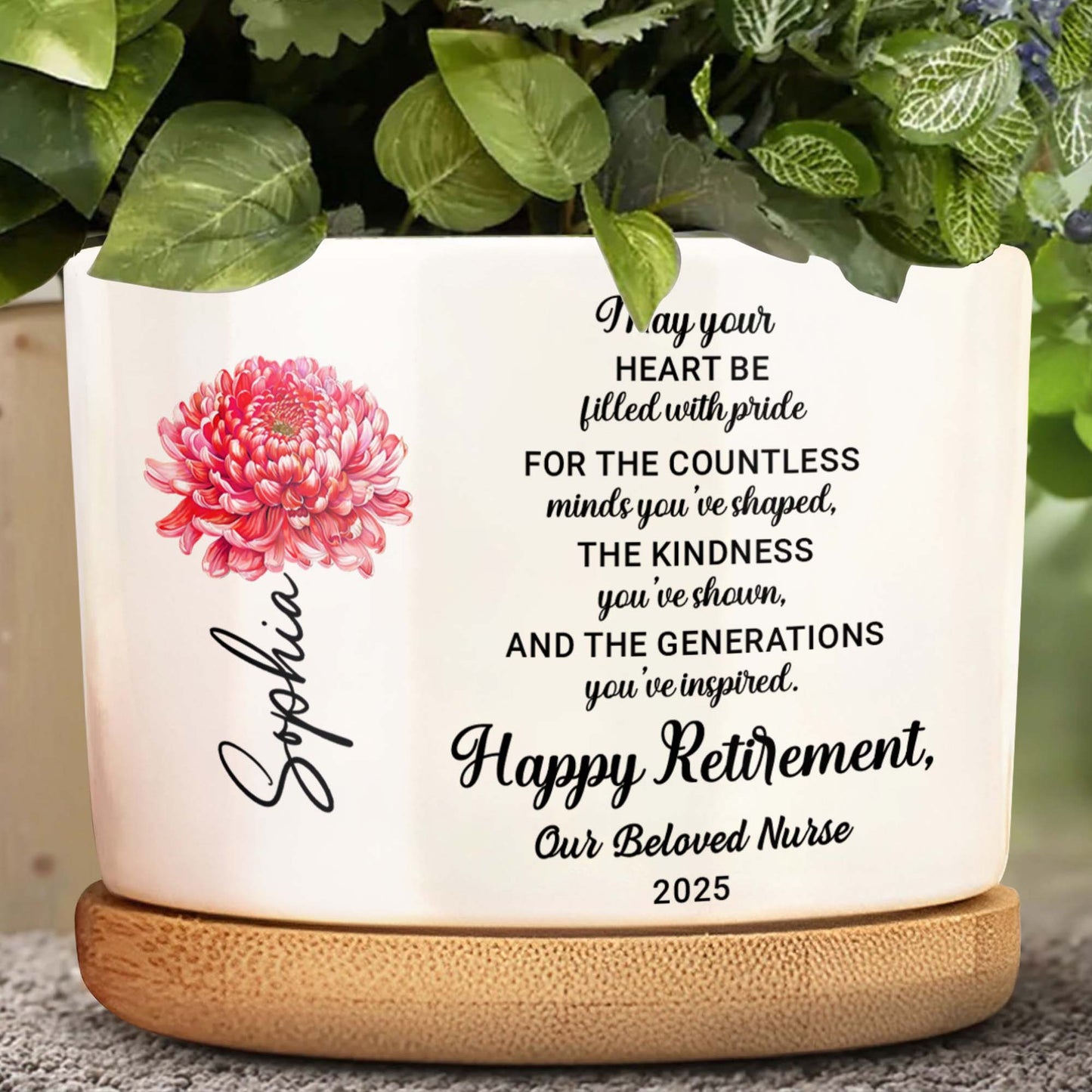 Happy Retirement, Flower - Personalized Ceramic Plant Pot - RETIRE011_CEP