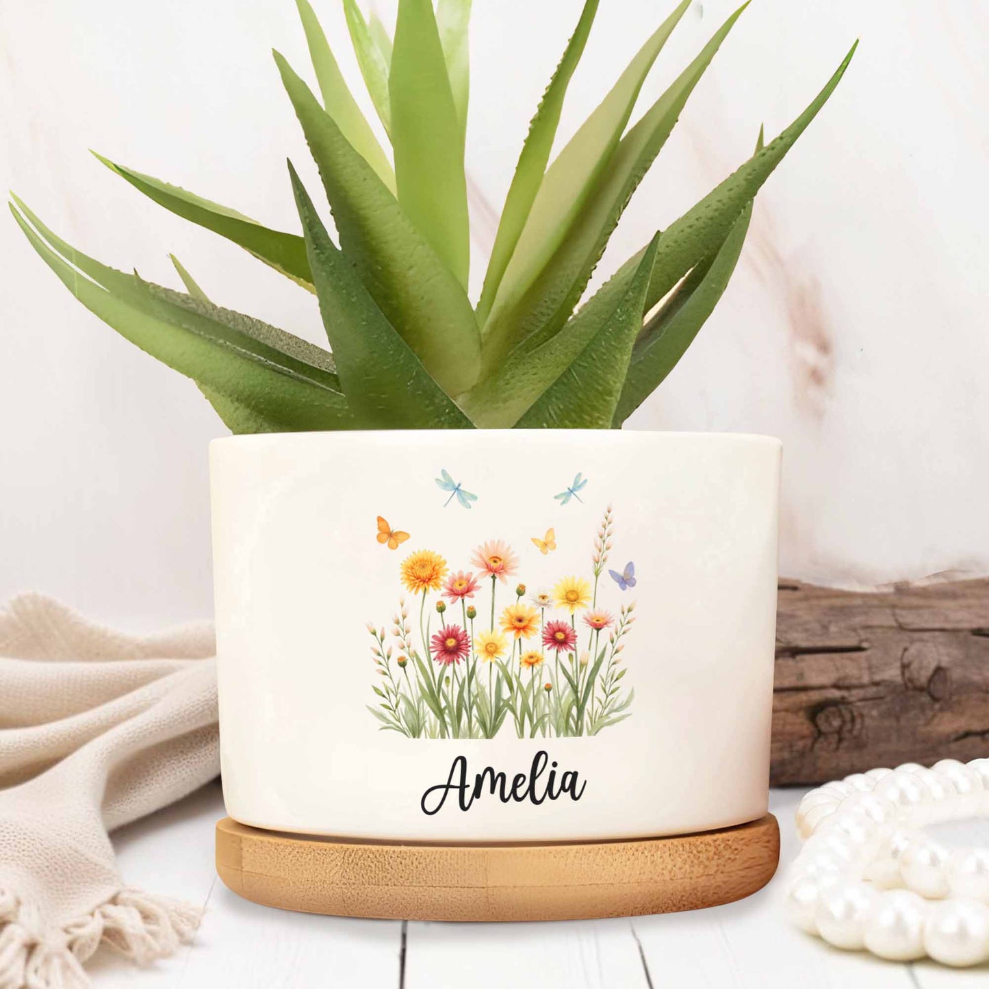 Personalized Flower And Butterfly Ceramic Pot