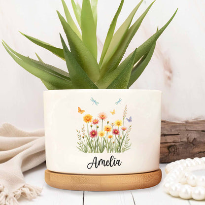 Personalized Flower And Butterfly Ceramic Pot