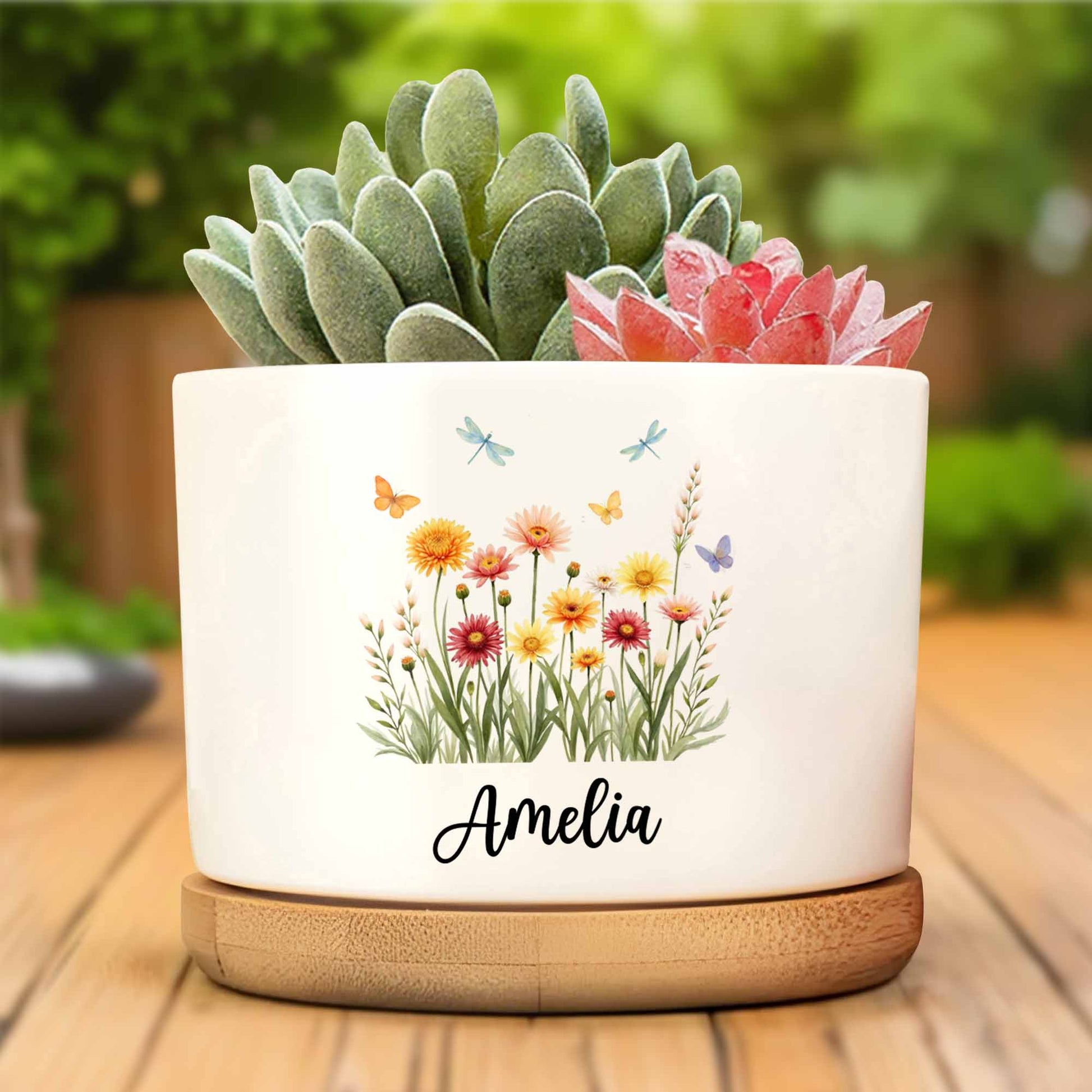 Personalized Flower And Butterfly Ceramic Pot