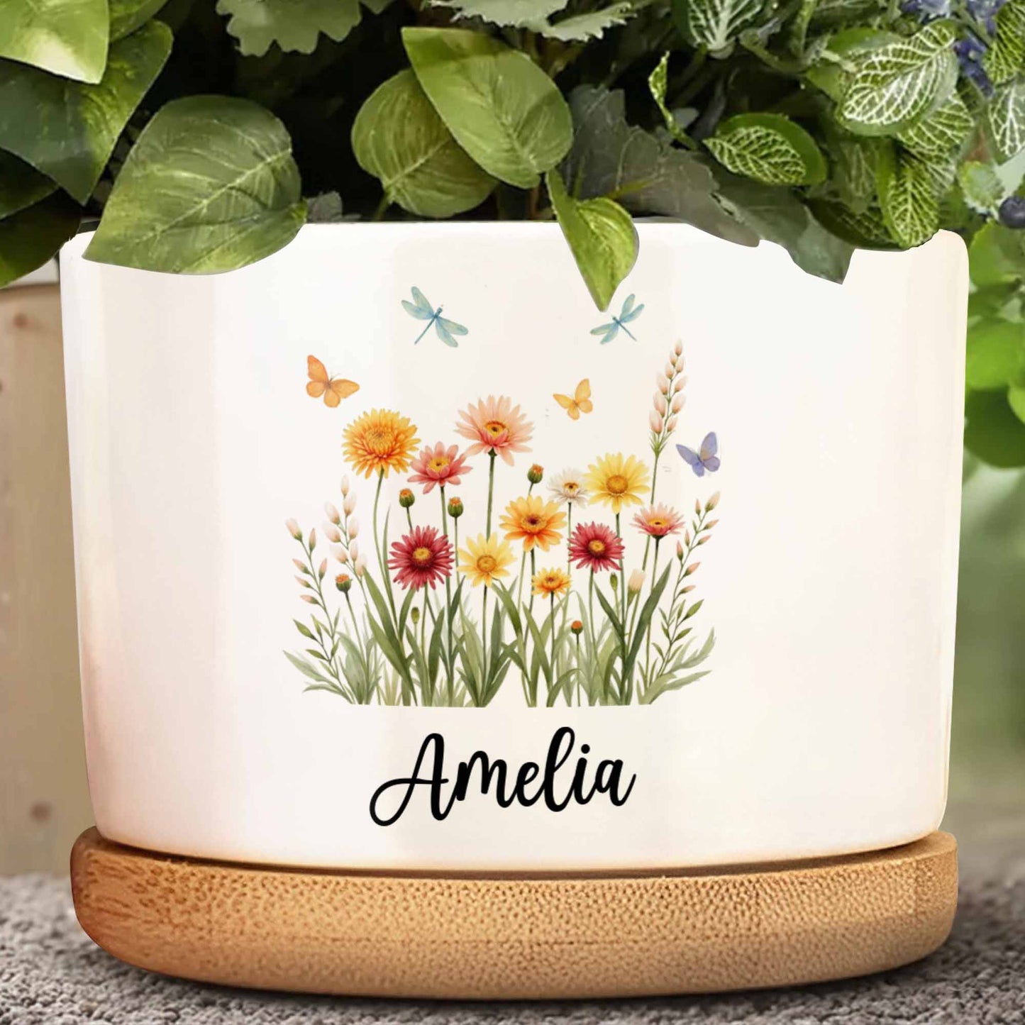 Personalized Flower And Butterfly Ceramic Pot