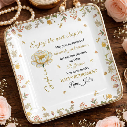 Enjoy The Next Chapter Happy Retirement Floral Jewelry Dish
