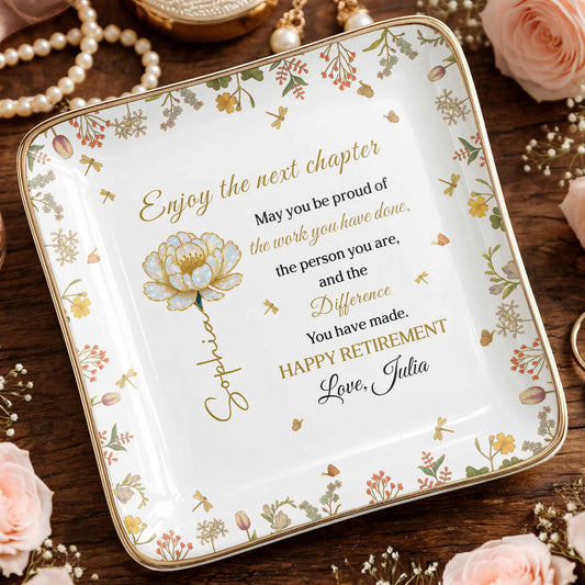 Enjoy The Next Chapter Happy Retirement Floral Jewelry Dish