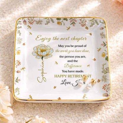 Enjoy The Next Chapter Happy Retirement Floral Jewelry Dish