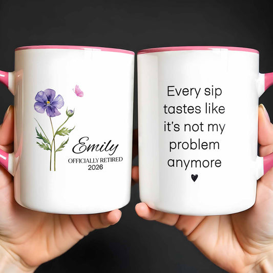 Officially Retired Purple Flower And Butterfly Personalized Design - Personalized Custom Accent Mug - RETIRE017_AMUG