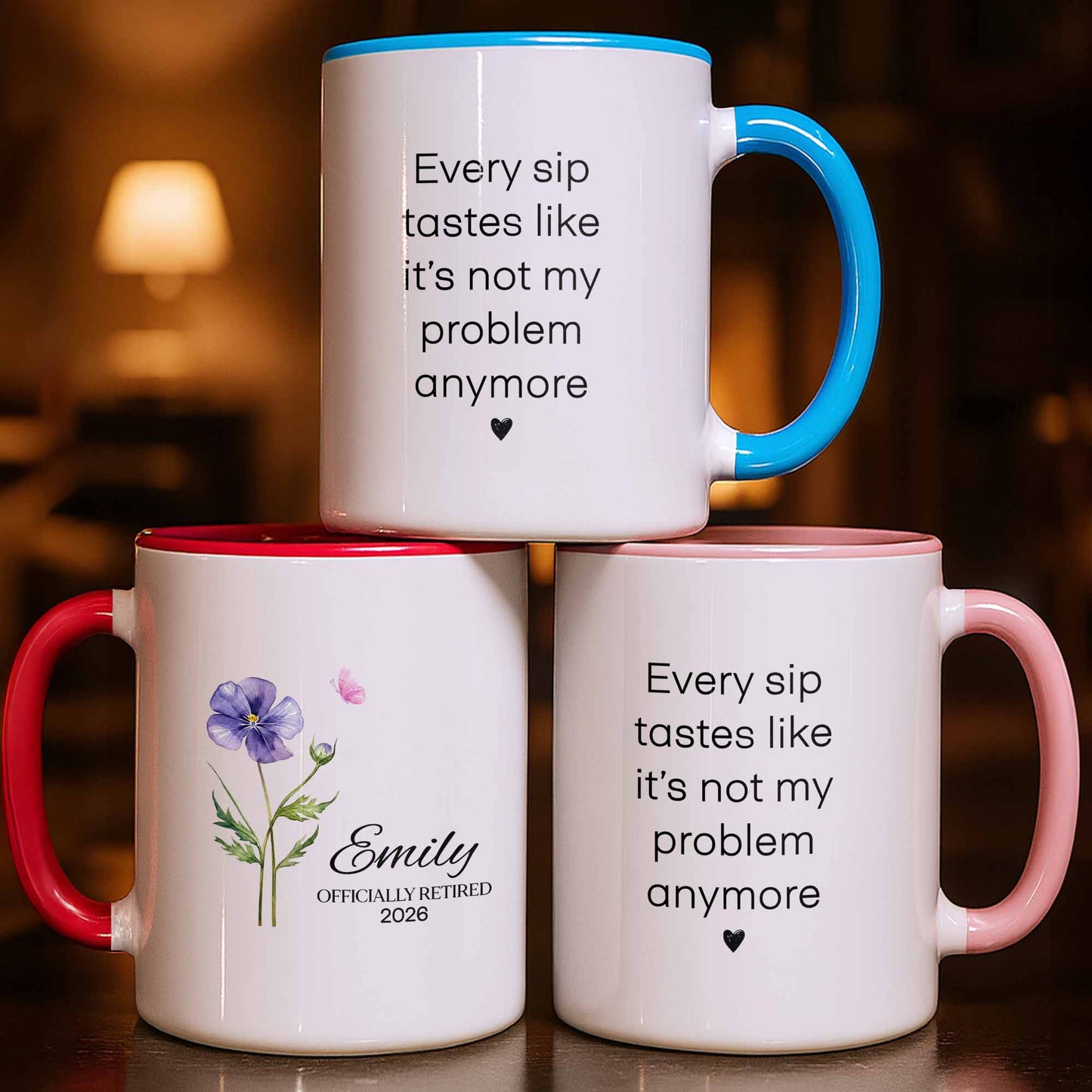 Officially Retired Purple Flower And Butterfly Personalized Design - Personalized Custom Accent Mug - RETIRE017_AMUG
