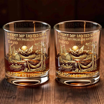 Happy Retirement, Mountains, Cabin, Lake And Sunset Design