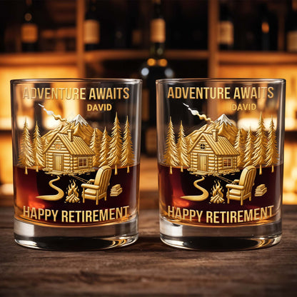 Adventure Awaits, Happy Retirement, Cabin And Trees