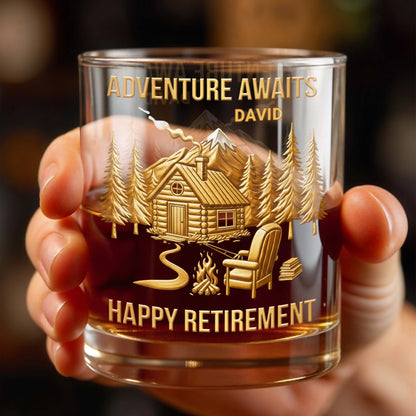 Adventure Awaits, Happy Retirement, Cabin And Trees