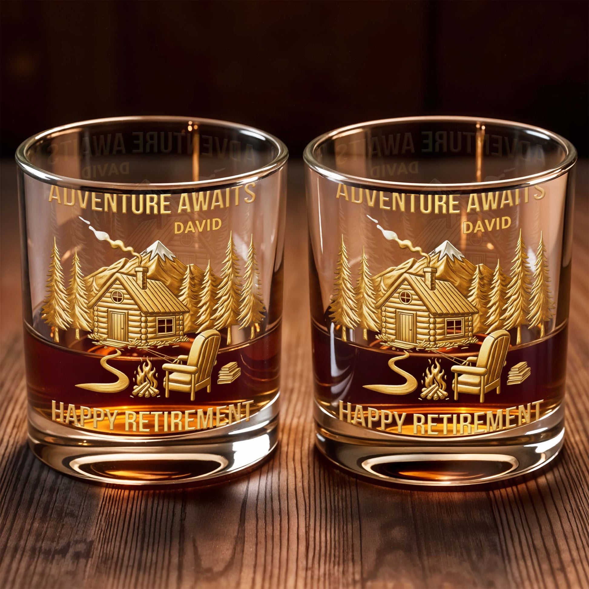 Adventure Awaits, Happy Retirement, Cabin And Trees