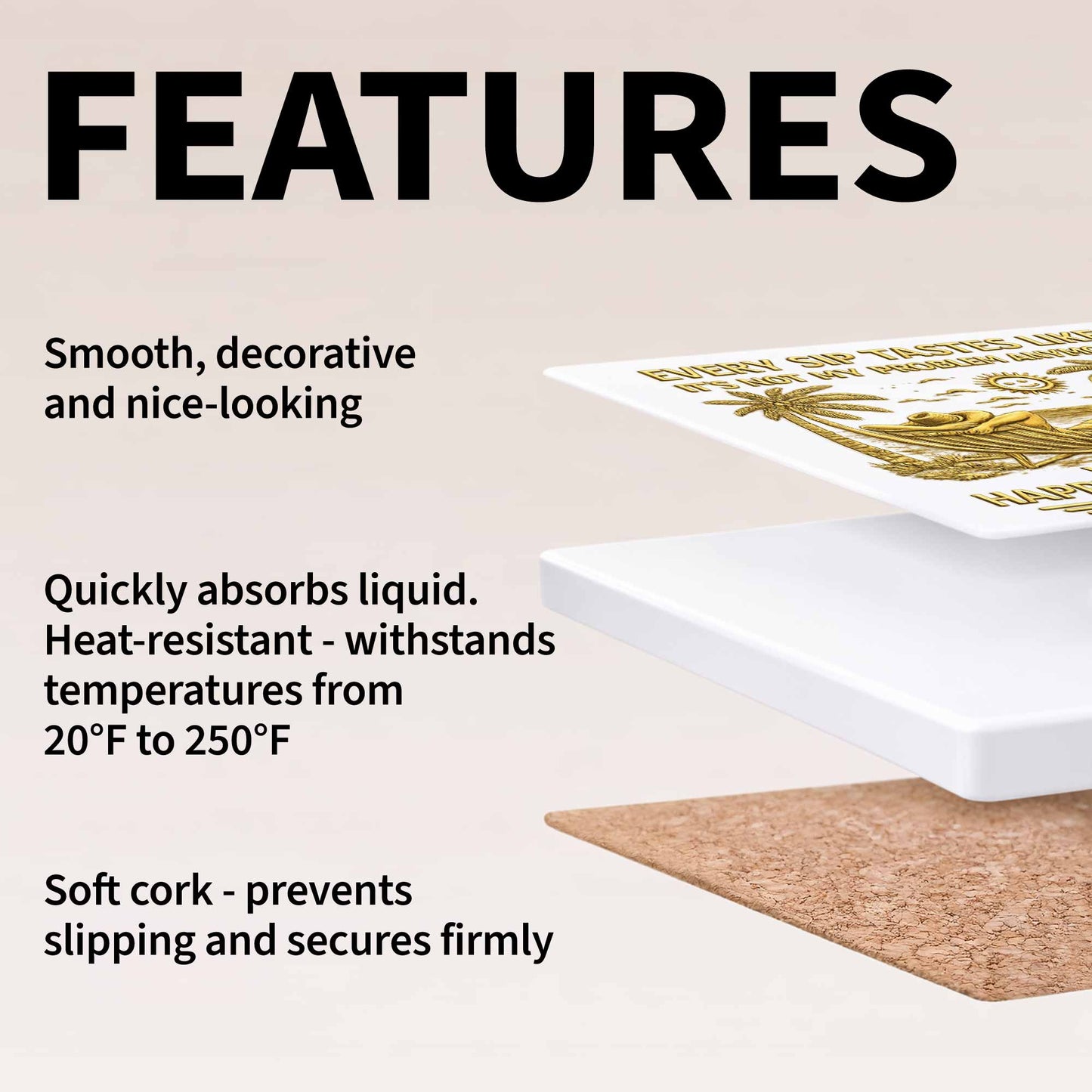 Every Sip Tastes Like Happy Retirement With Hammock And Palm Trees - Personalized Custom Ceramic Coaster, Square Shape - RETIRE026_SOCO