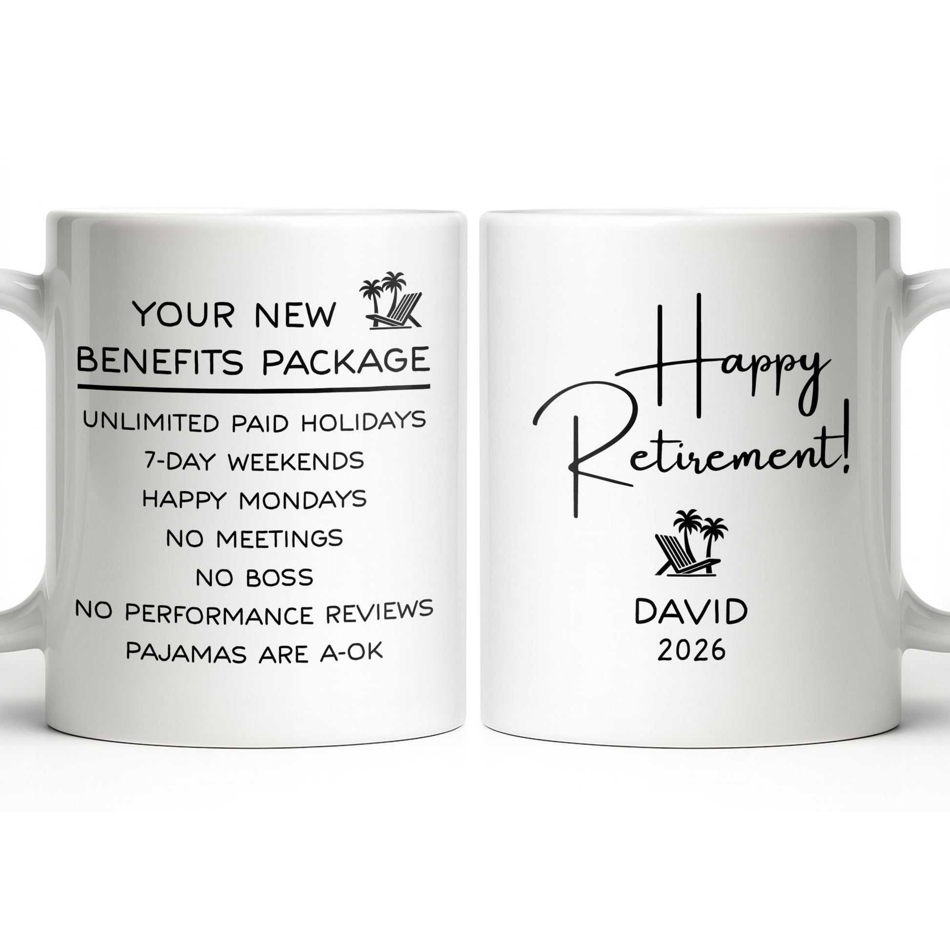 Happy Retirement Our New Benefits Package With Beach Chair And Palm Trees