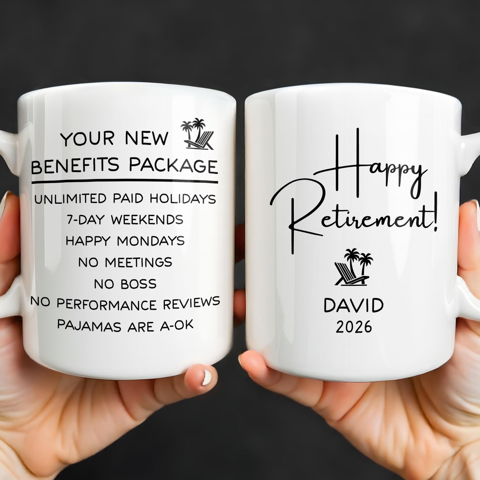 Happy Retirement Our New Benefits Package With Beach Chair And Palm Trees