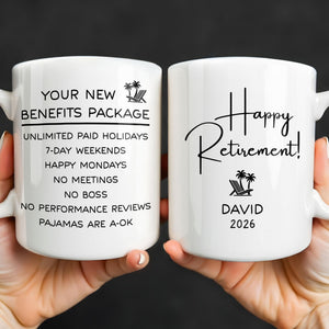 Happy Retirement Our New Benefits Package With Beach Chair And Palm Trees