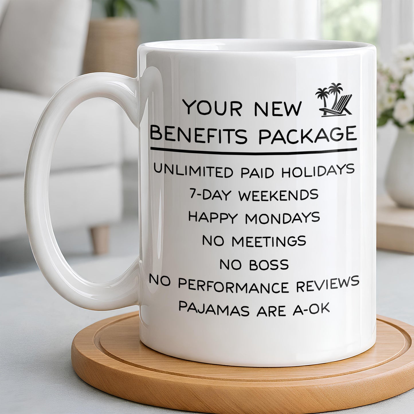 Happy Retirement Our New Benefits Package With Beach Chair And Palm Trees