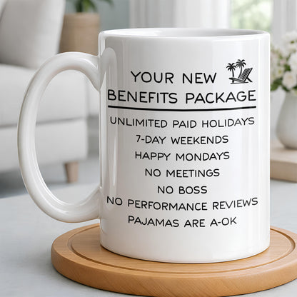 Happy Retirement Our New Benefits Package With Beach Chair And Palm Trees