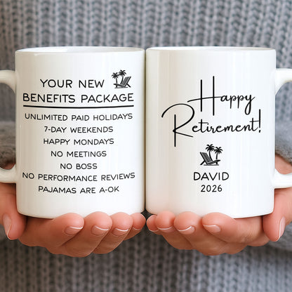 Happy Retirement Our New Benefits Package With Beach Chair And Palm Trees